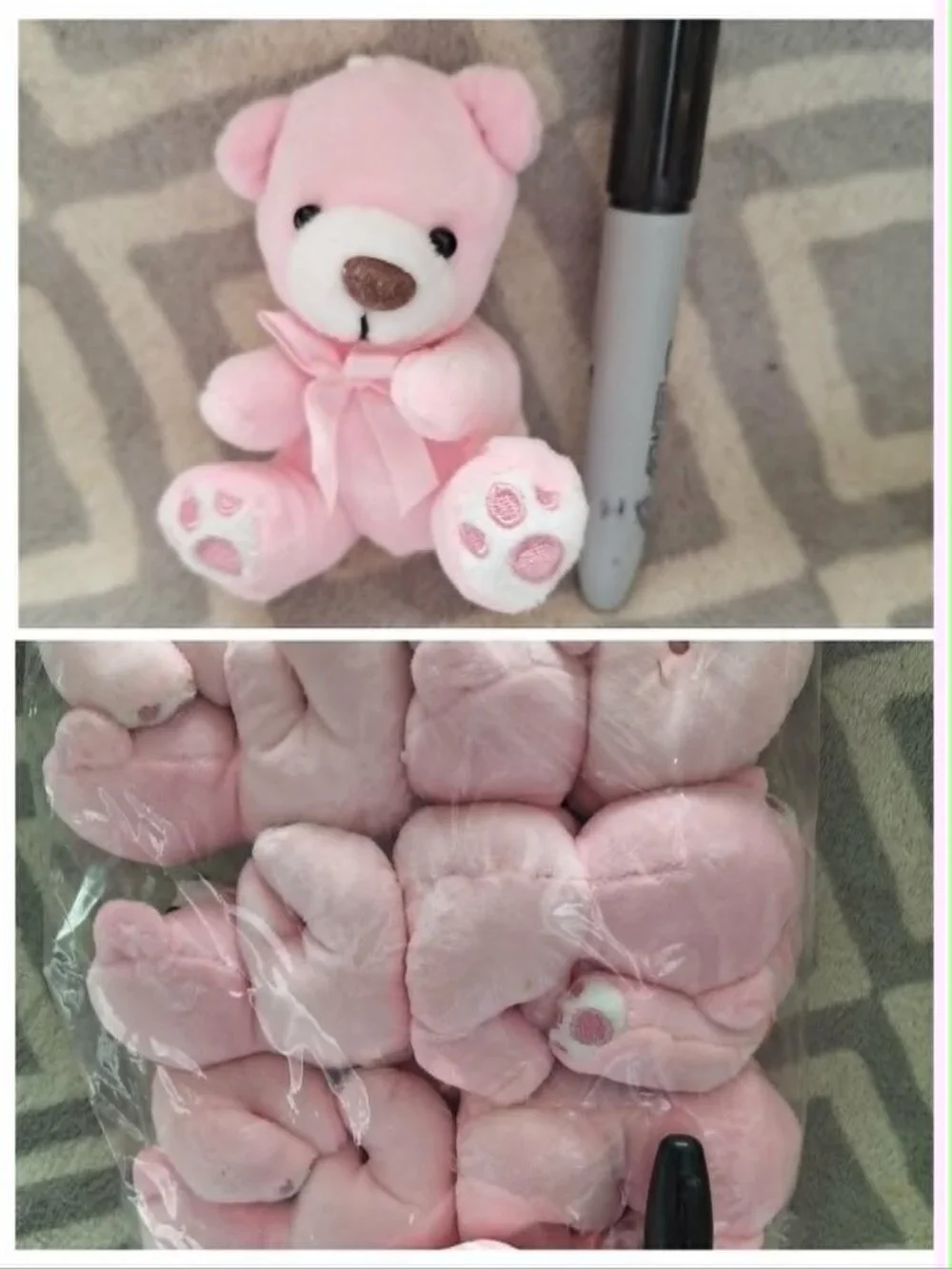 NIP!!  12 pack set of PINK TEDDY BEARS (each approx 3 inches tall)